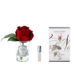 Cote Noire Perfumed Natural Touch Rose Bud - Carmine Red - Silver & Clear Glass