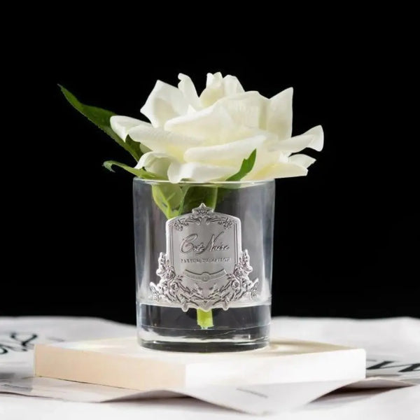 Cote Noire Perfumed Natural Touch Single French Rose - Ivory White Cote Noire (Silver & Clear Glass) - Beauty Affairs 2